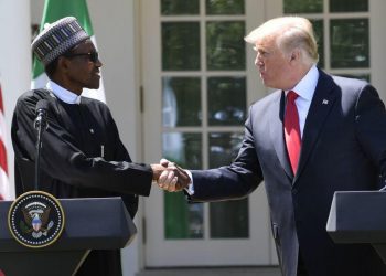 President Trump and Nigerian President Muhammadu Buhari hold a joint news conference in the Rose Garden of the White House on Monday.